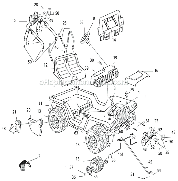 Page A Diagram and Parts List for T8396  Power Wheels Ride-On Cars